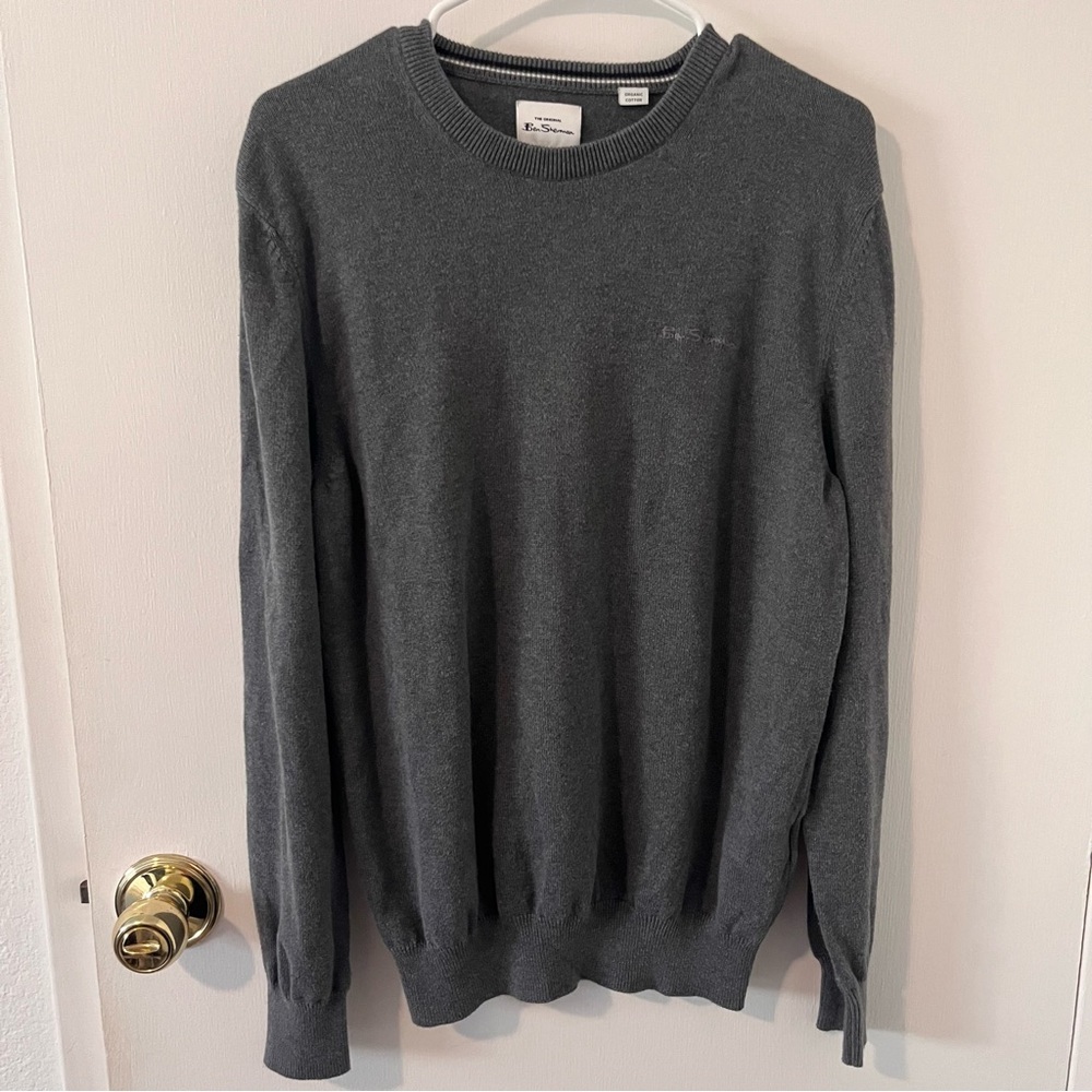 Ben Sherman Organic Cotton Signature Knitted Crew Neck Sweater Gray Medium